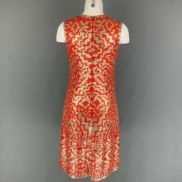 NAEEM KHAN Orange Silver Geometric Sleeveless Cocktail Dress - Picture 3 of 4